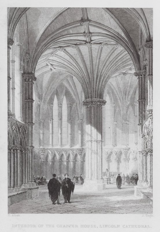 Interiör av Chapter House, Lincoln Cathedral (gravyr) av Thomas (after) Allom