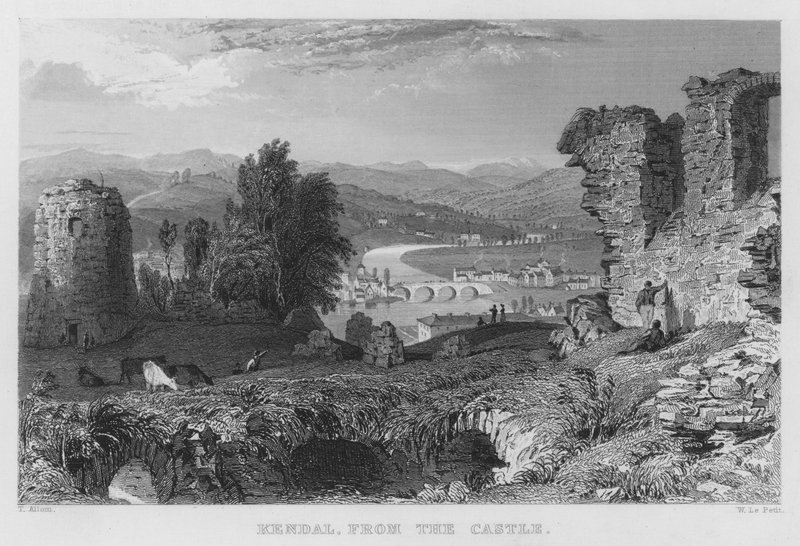 Kendal, från slottet (gravyr) av Thomas (after) Allom
