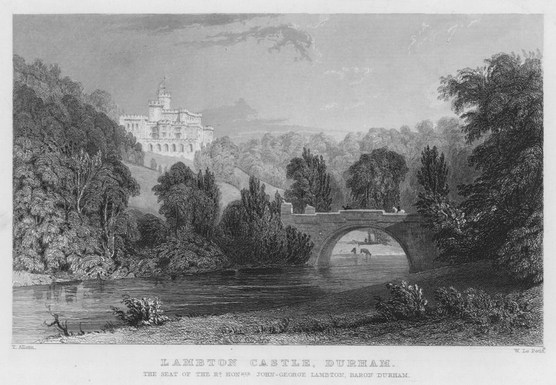 Lambton Castle, Durham, säte för John-George Lambton, Baron Durham (gravyr) av Thomas (after) Allom