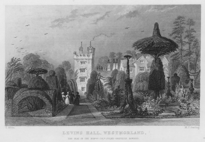 Levins Hall, Westmorland, säte för Fulke-Greville Howard (gravyr) av Thomas (after) Allom
