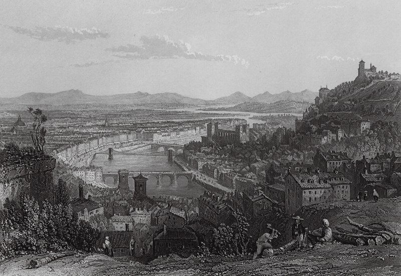 Lyon, från La Croix Rousse (gravyr) av Thomas (after) Allom