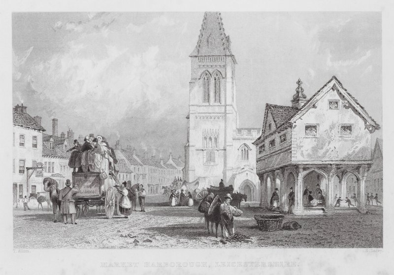 Market Harborough, Leicestershire (gravyr) av Thomas (after) Allom