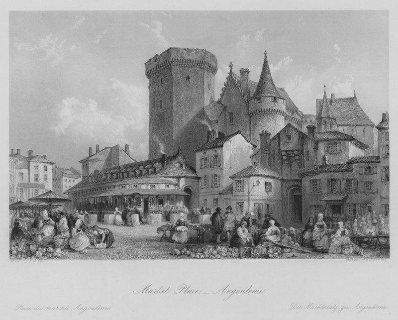 Market Place, Angouleme (gravyr) av Thomas (after) Allom