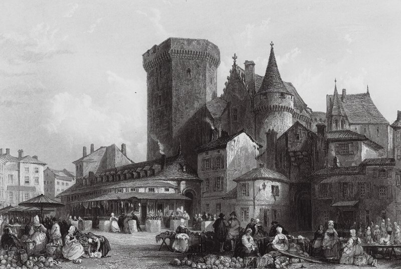 Marknadsplatsen, Angouleme (gravyr) av Thomas (after) Allom