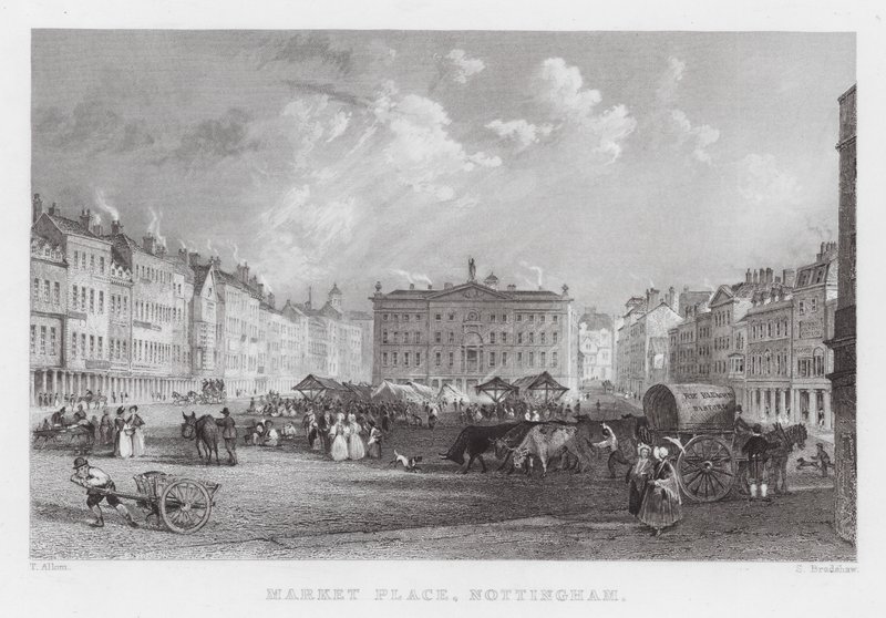Market Place, Nottingham (gravyr) av Thomas (after) Allom