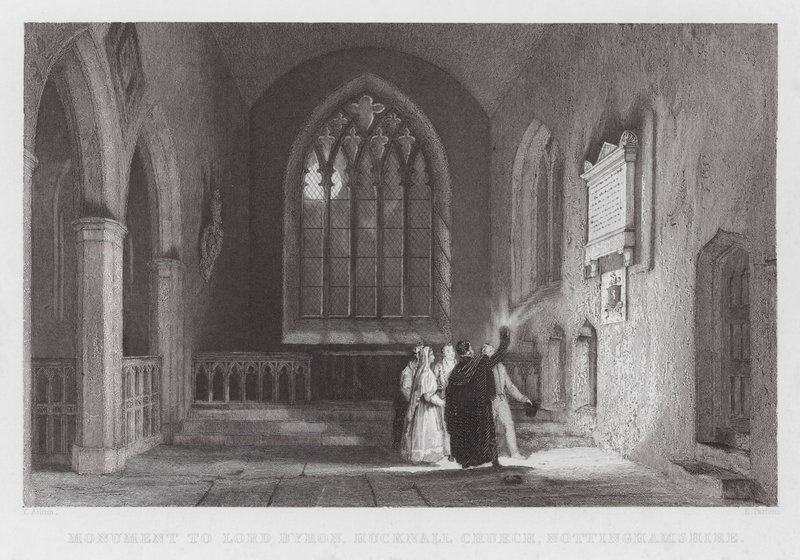 Monument till Lord Byron, Hucknall Church, Nottinghamshire (gravyr) av Thomas (after) Allom