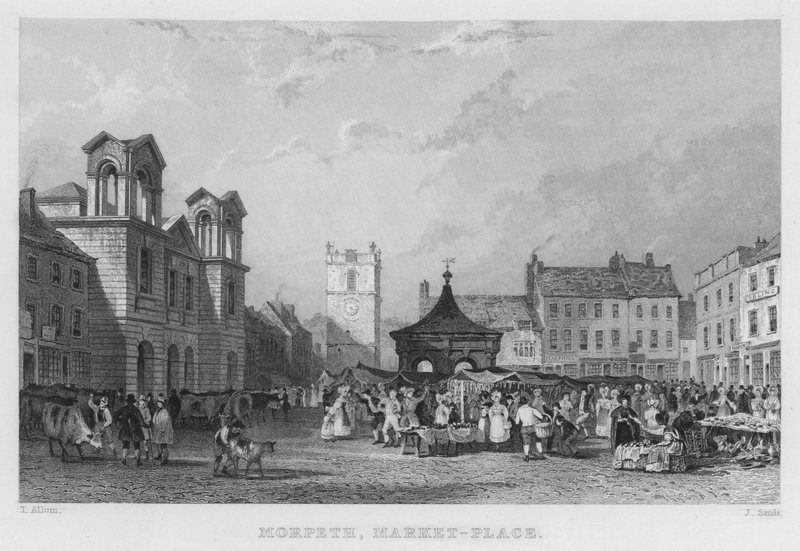 Morpeth, Market-Place (gravyr) av Thomas (after) Allom
