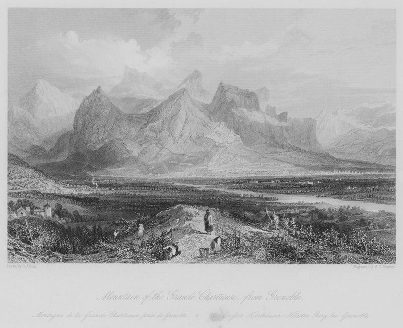 Berget Grande Chartreuse, från Grenoble (gravyr) av Thomas (after) Allom
