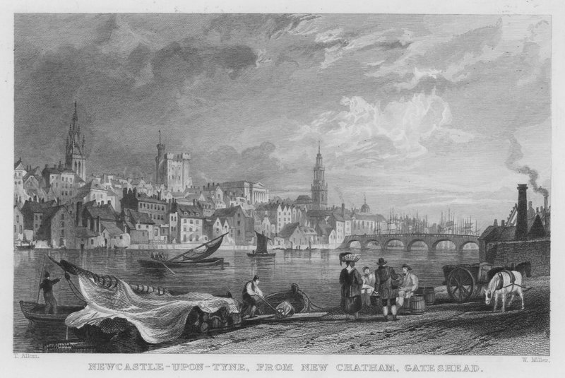 Newcastle-upon-Tyne, från New Chatham, Gateshead (gravyr) av Thomas (after) Allom