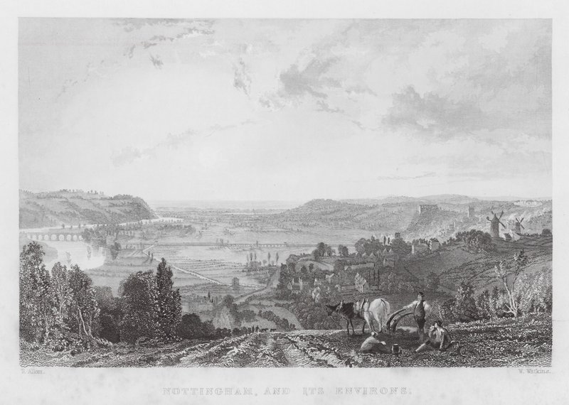 Nottingham och dess omgivningar (gravyr) av Thomas (after) Allom
