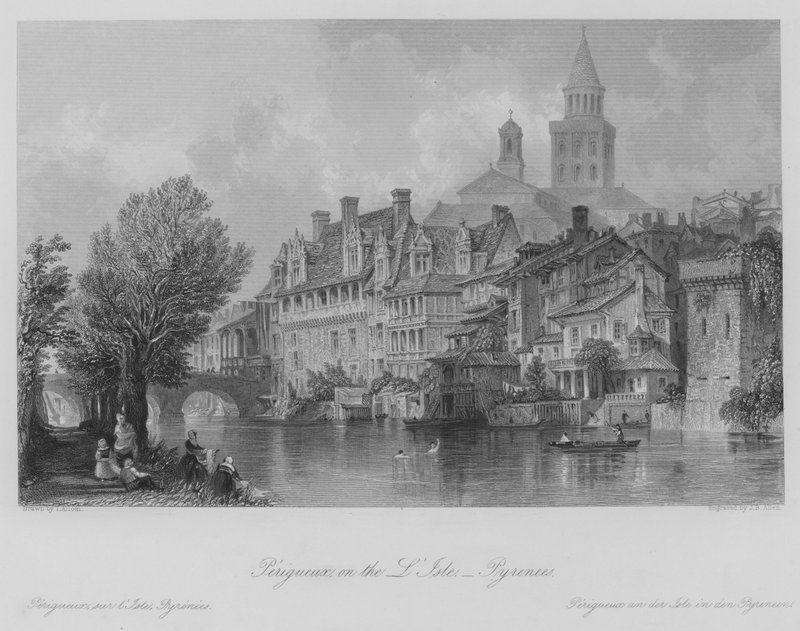 Perigueux, på ön, Pyrenéerna (gravyr) av Thomas (after) Allom