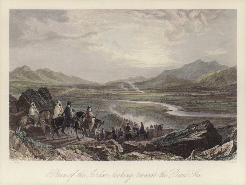 Jordanflodens slätt med utsikt mot Döda havet (färgad gravyr) av Thomas (after) Allom