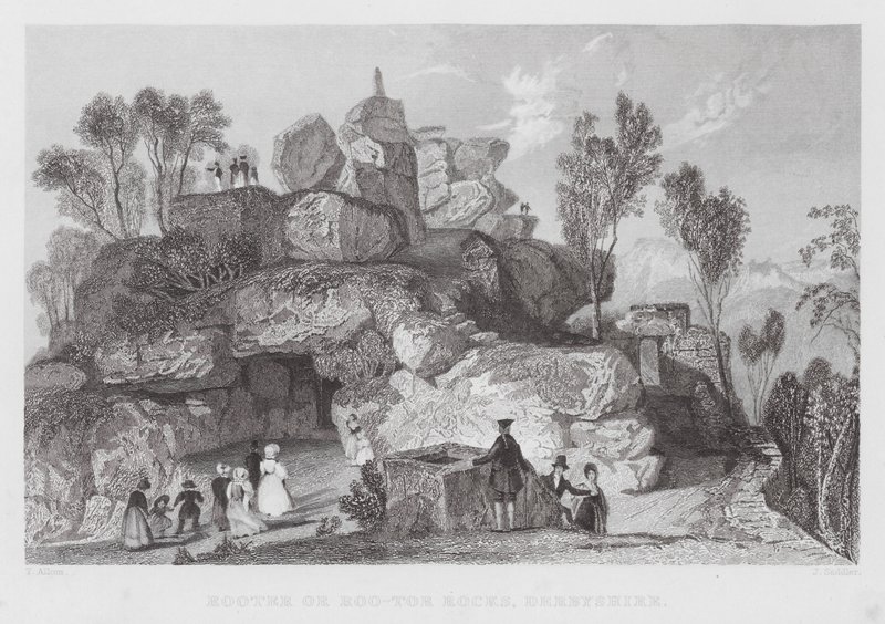 Rooter eller Roo-tor Rocks, Derbyshire (gravyr) av Thomas (after) Allom