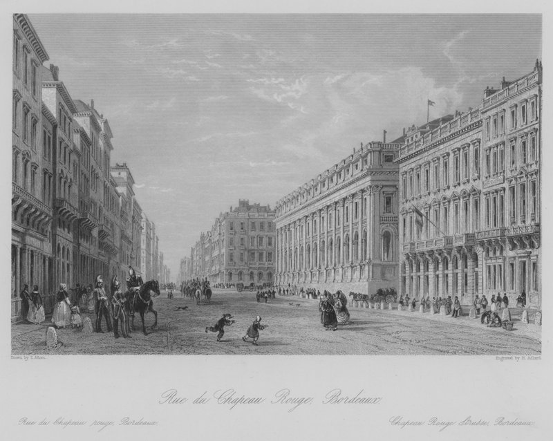 Rue du Chapeau Rouge, Bordeaux (gravyr) av Thomas (after) Allom