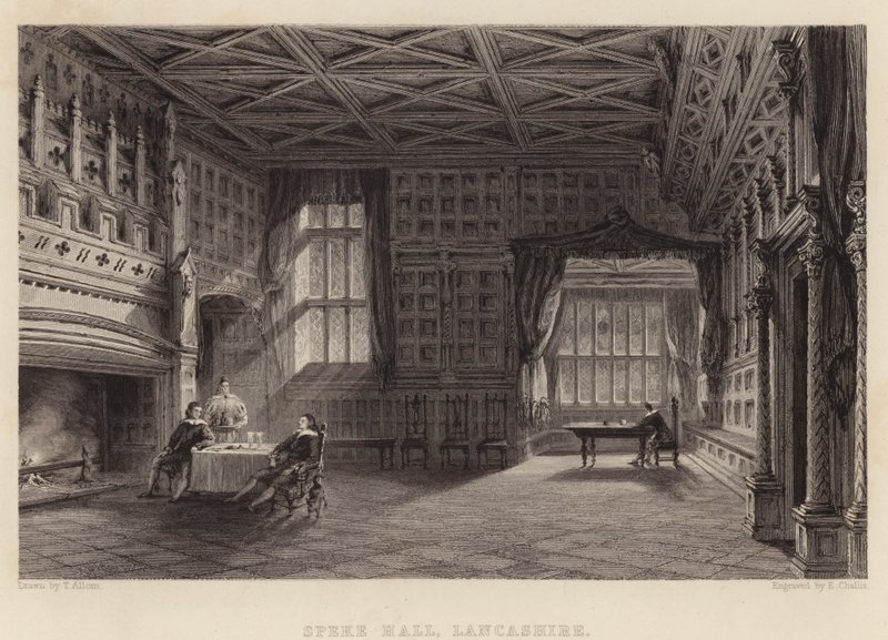 Speke Hall, Lancashire (gravyr) av Thomas (after) Allom