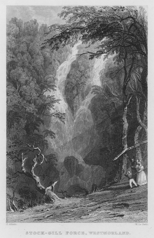 Stock-Gill Force, Westmorland (gravyr) av Thomas (after) Allom