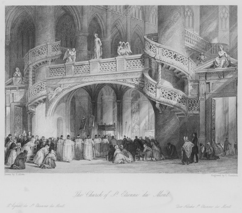 Kyrkan St Etienne du Mont (gravyr) av Thomas (after) Allom