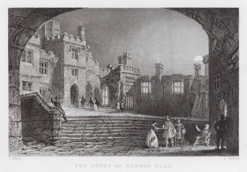 The Court of Haddon Hall (gravyr) av Thomas (after) Allom