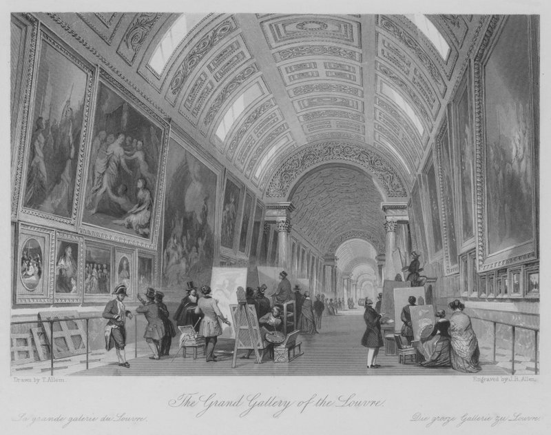 The Grand Gallery of the Louvren (gravyr) av Thomas (after) Allom