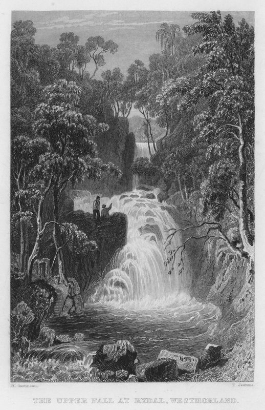 The Upper Fall at Rydal, Westmorland (gravyr) av Thomas (after) Allom