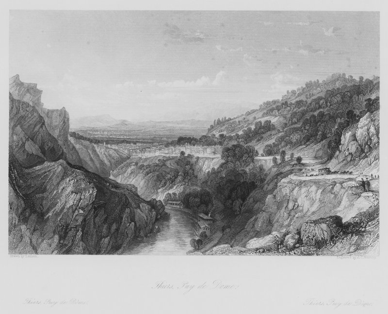 Thiers, Puy de Dome (gravyr) av Thomas (after) Allom