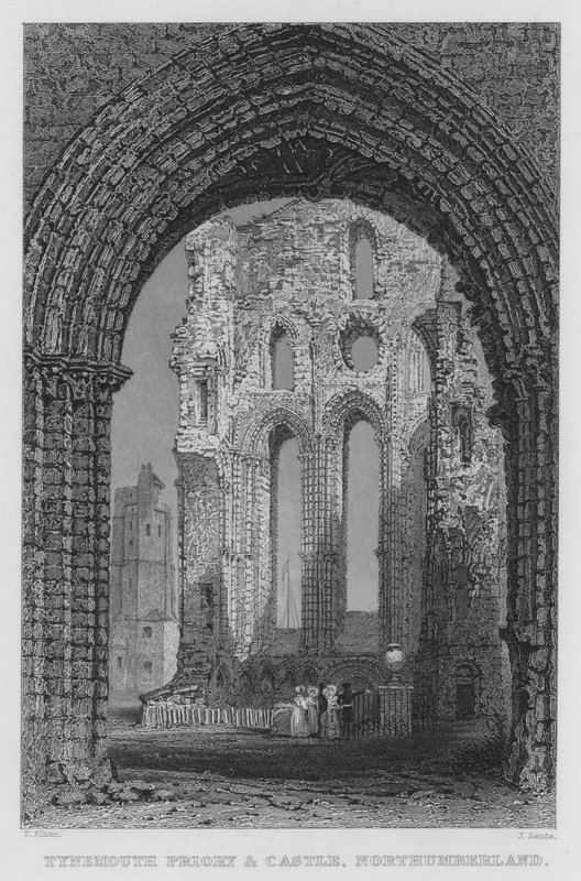 Tynemouth Priory and Castle, Northumberland (gravyr) av Thomas (after) Allom