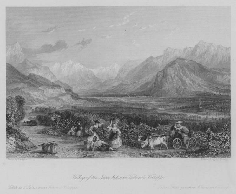 Iseredalen, mellan Voirons och Voireppe (gravyr) av Thomas (after) Allom