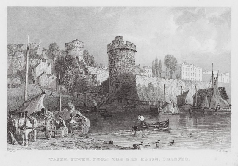 Water Tower, från Dee Basin, Chester (gravyr) av Thomas (after) Allom