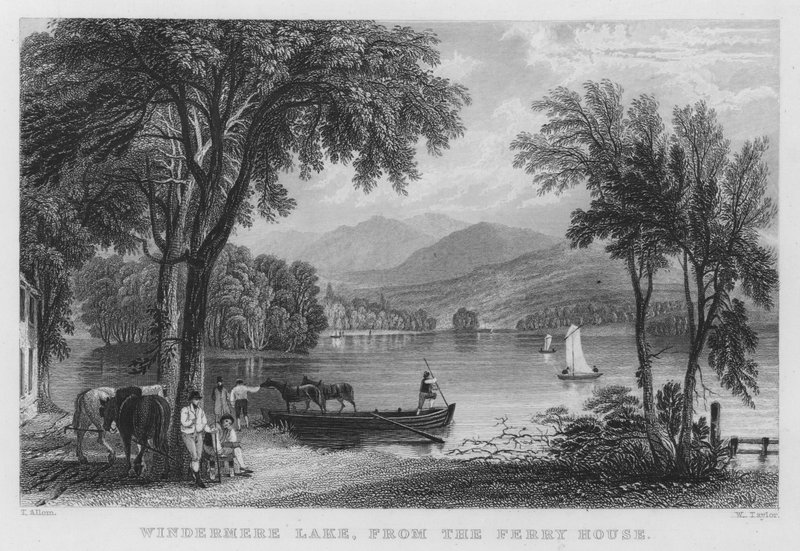 Windermere Lake, från Ferry House (gravyr) av Thomas (after) Allom