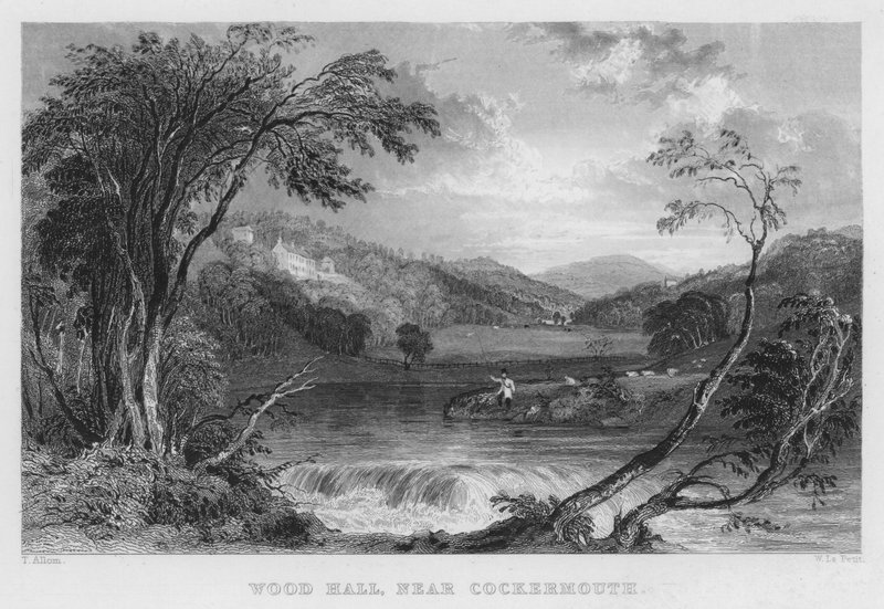 Wood Hall, nära Cockermouth (gravyr) av Thomas (after) Allom