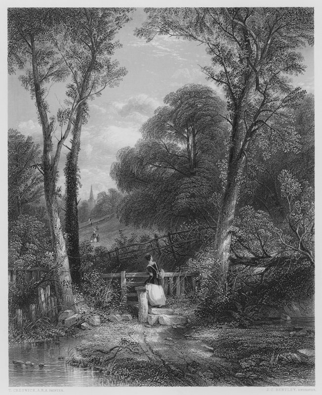 Vägen till kyrkan, från bilden i Vernon Gallery (gravyr) av Thomas (after) Creswick