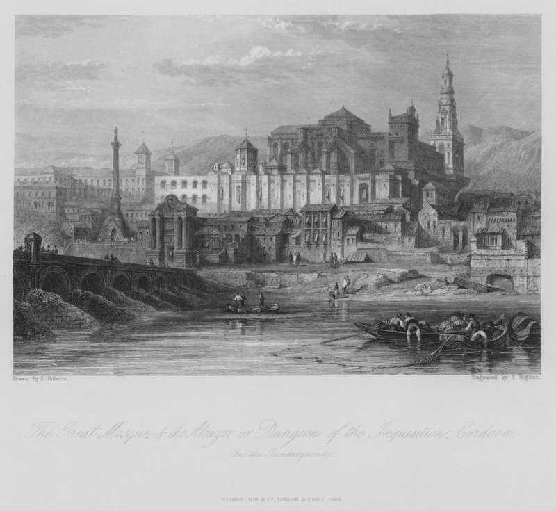 Den stora moskén i Alcazor, eller inkvisitionens fängelsehåla, Cordoba, Spanien (gravyr) av Thomas (after) Higham