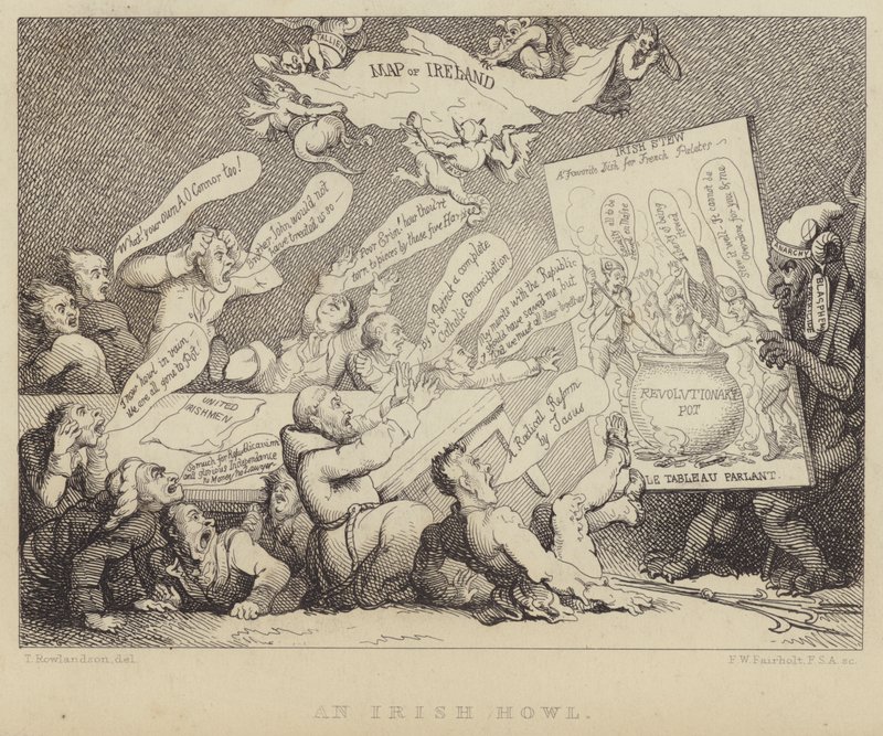 Ett irländskt tjut: möte med National Convention of United Irishmen som visar republikanismens fasor som exemplifieras av den franska revolutionen av Thomas (after) Rowlandson