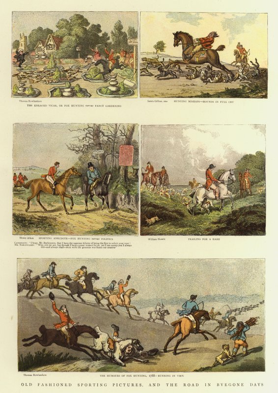 Gammaldags sportbilder och vägen på förgångna dagar (litho i färg) av Thomas (after) Rowlandson