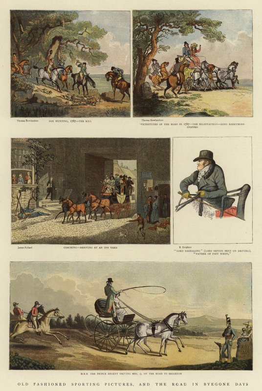 Gammaldags sportbilder och vägen på förgångna dagar (litho i färg) av Thomas (after) Rowlandson