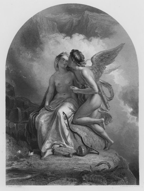 Amor och psyke, från bilden i Kungliga Samlingen (gravyr) av Thomas (after) Uwins