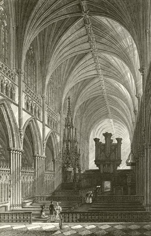 Interiören i Exeter Cathedral av Thomas Allom