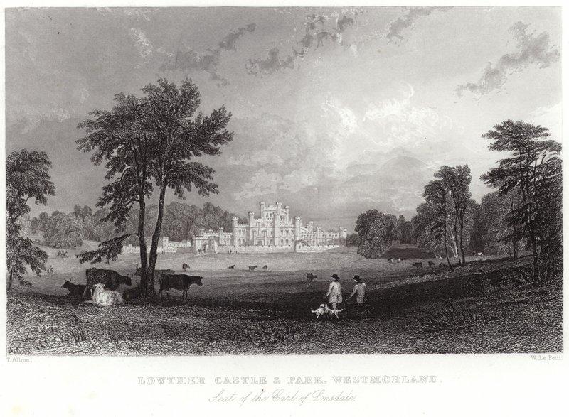 Lowther slott och park i Westmorland av Thomas Allom