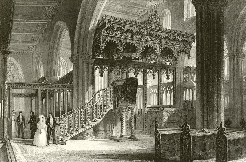 Sefton Church, Lancashire av Thomas Allom