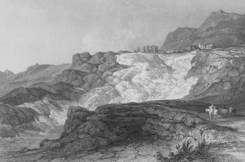 Ruinerna av Hierapolis, nu kallad Pambouk Kaleh, på väg från Laodicea av Thomas Allom
