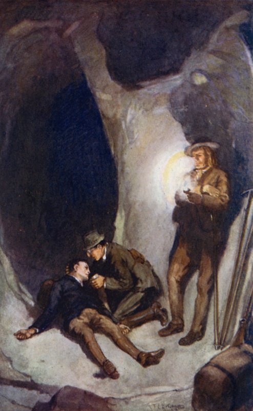 Illustration för A Journey to the Center of the Earth av Jules Verne (färg litho) av Thomas Cantrell Dugdale