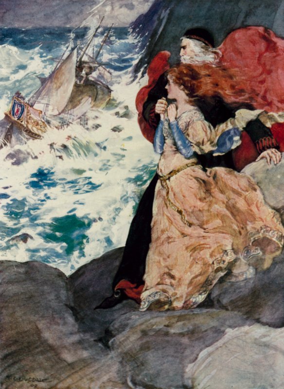 Prospero och Miranda tittar på stormen (litho i färg) av Thomas Cantrell Dugdale