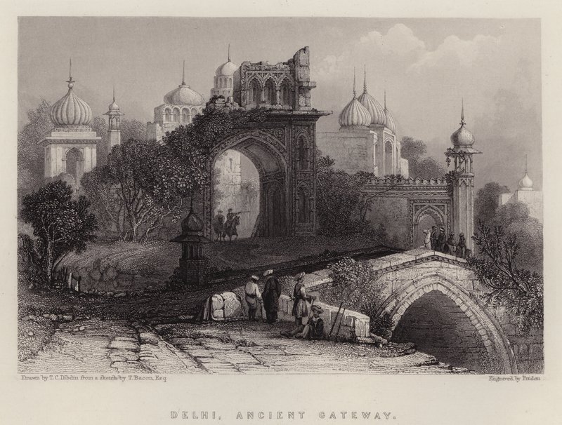 Delhi, Ancient Gateway (färg litho) av Thomas Colman (after) Dibdin