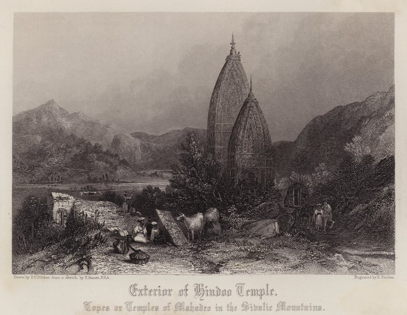 Exteriör av Hindoo Temple (färg litho) av Thomas Colman (after) Dibdin