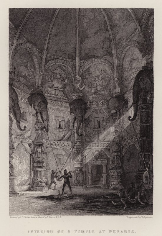 Interiör av ett tempel i Benares (färg litho) av Thomas Colman (after) Dibdin