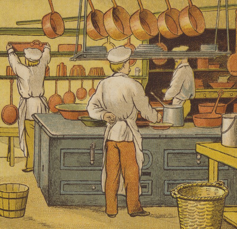 Caen: hotellets kök (färg litho) av Thomas Crane