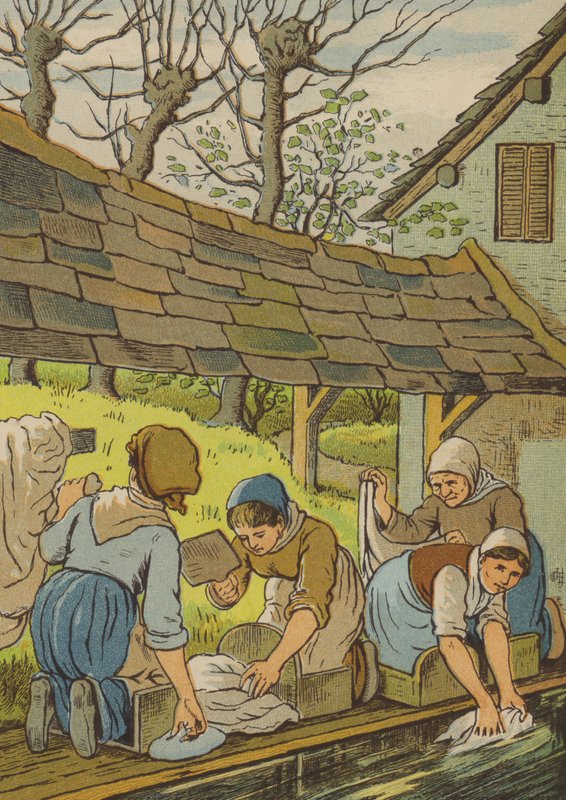 Caen: tvättkvinnorna (färg litho) av Thomas Crane