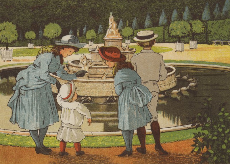 Paris: en dag i Versailles (färg litho) av Thomas Crane