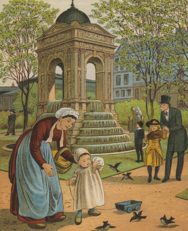Paris: Fontaine des Innocents (färg litho) av Thomas Crane