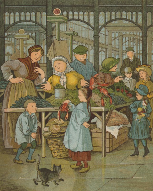 Paris: marknaderna (färg litho) av Thomas Crane
